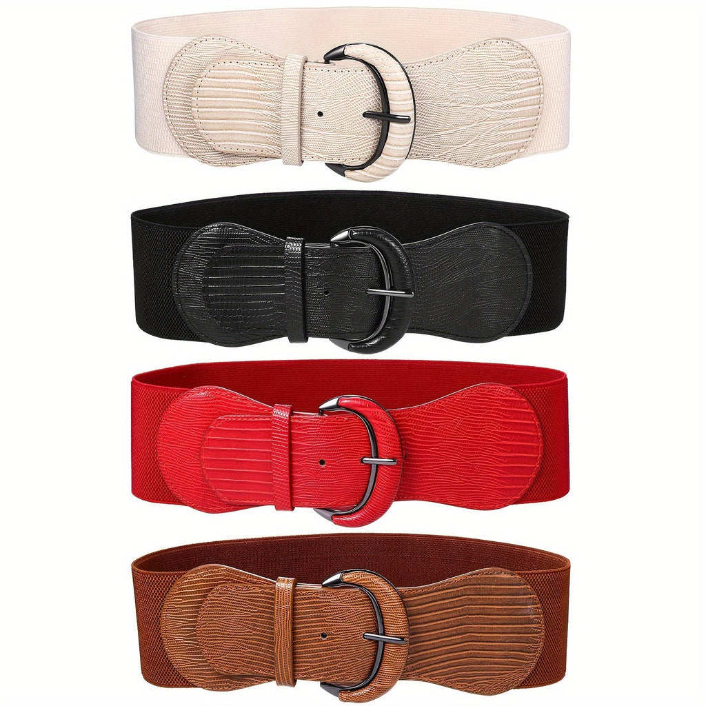 Belt Women’s 4-Piece Leather-Look Elastic Cinch Waist Set, 7.5cm Wide with One-Size Stretch Fit