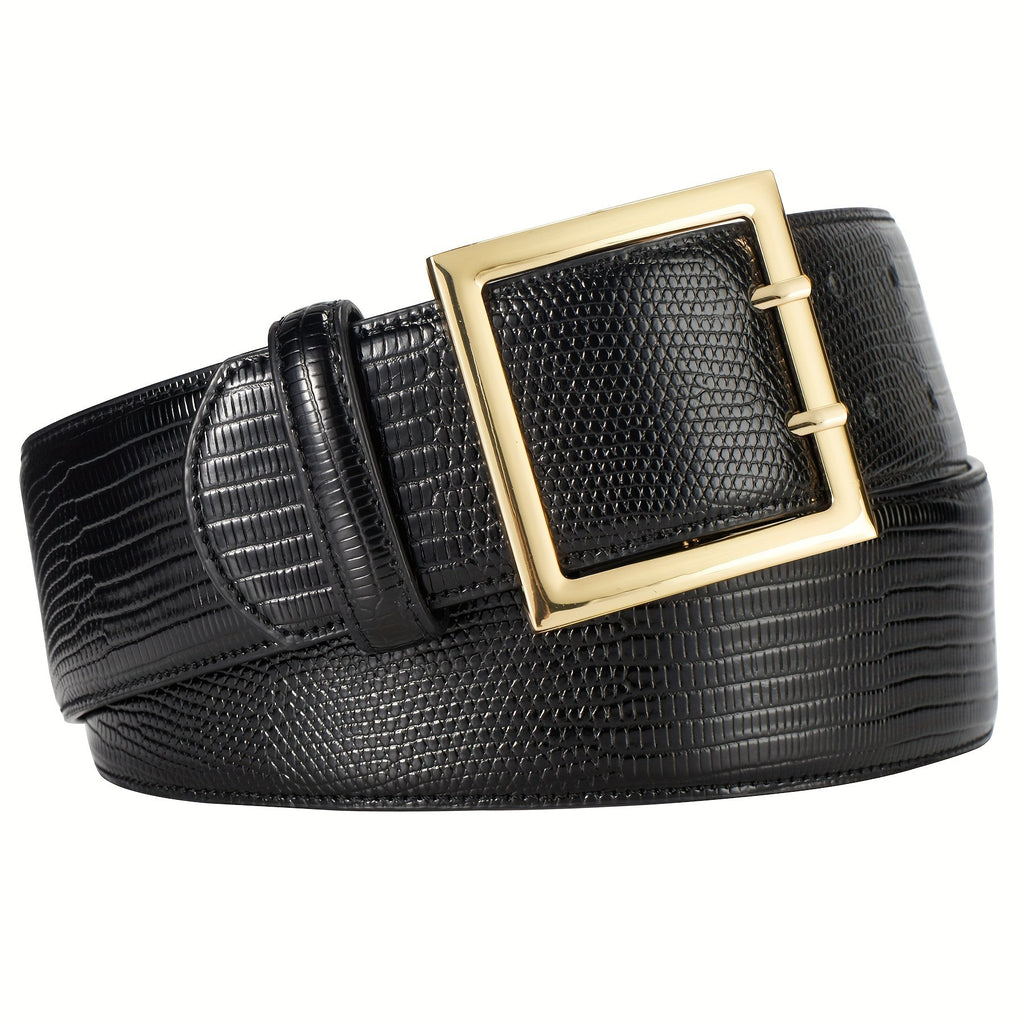 Women's Wide Belt with Gold-Tone Double-Prong Square Buckle in Four Colors and Sizes S-2XL