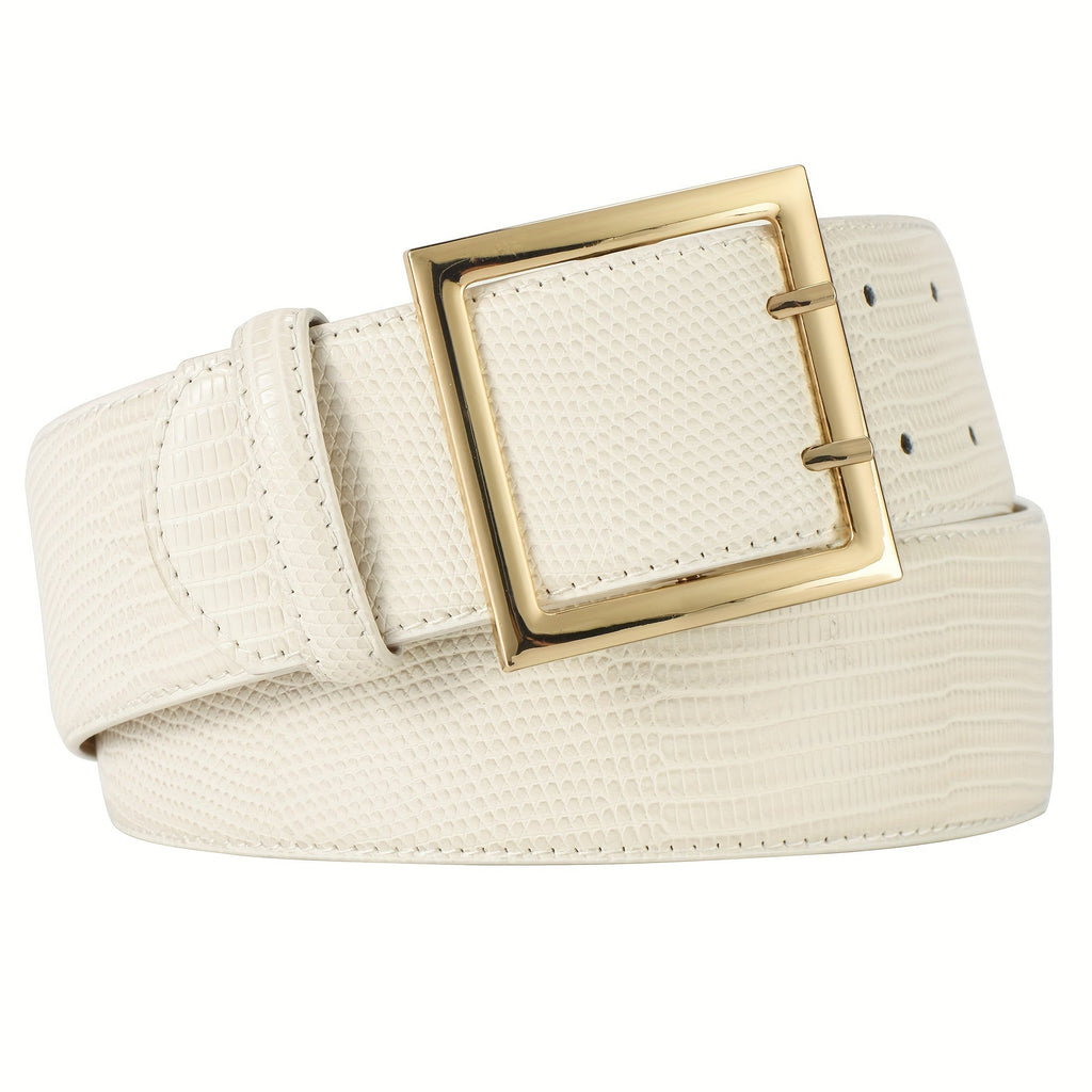 Women's Belt - Wide for Golden Double Prong Buckle Waist Ladies Fashion Cinch for Dresses - product detail view 14