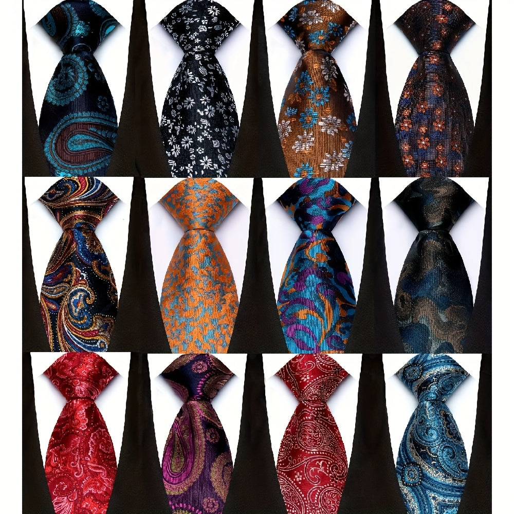 Twelve-Pack Jacquard-Woven Polyester Neckties, 58in Long in Four Coordinated Pattern Assortments