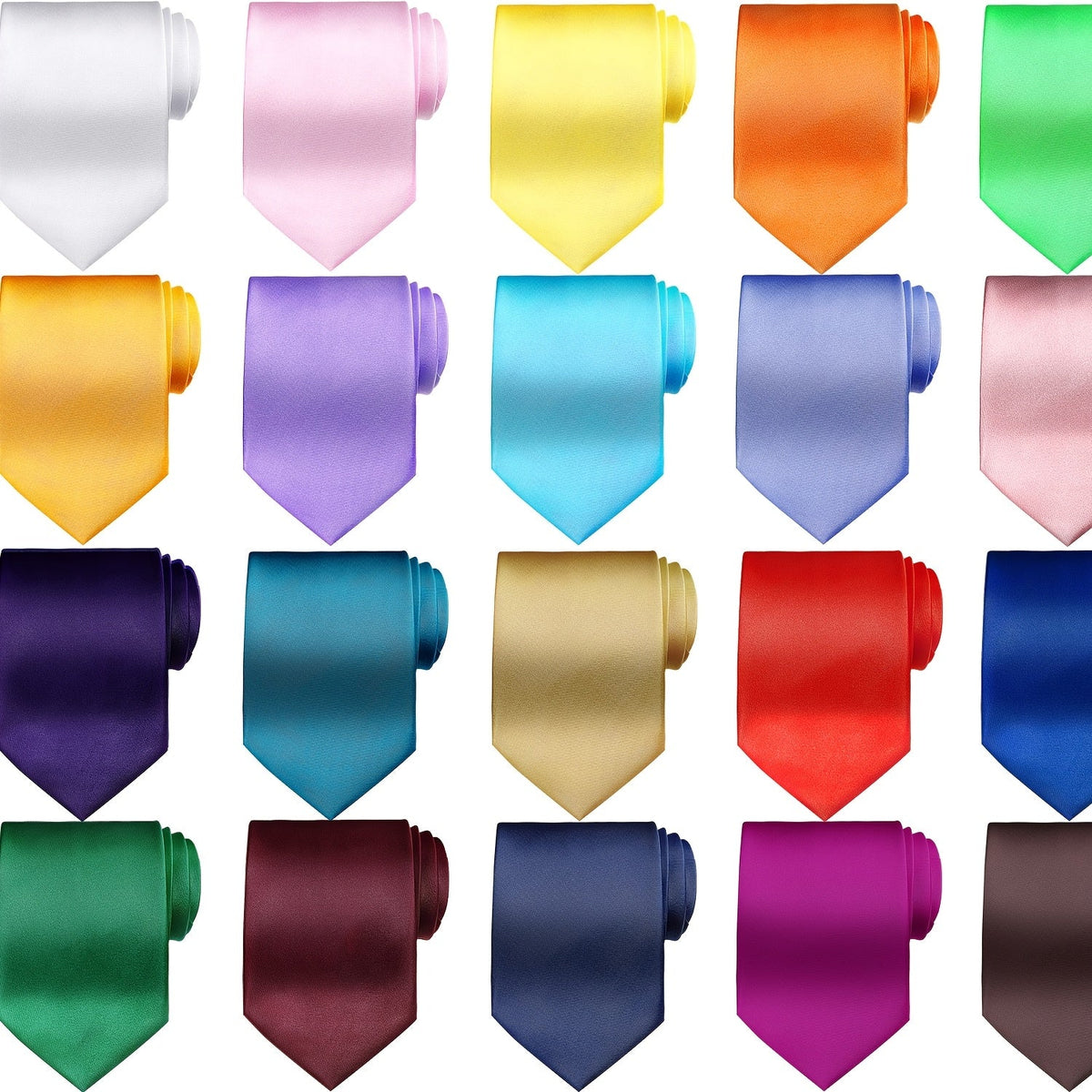 Twenty-Four Pack Solid Satin-Finish Neckties in Assorted Colors, 57in Long for Coordinated Groups