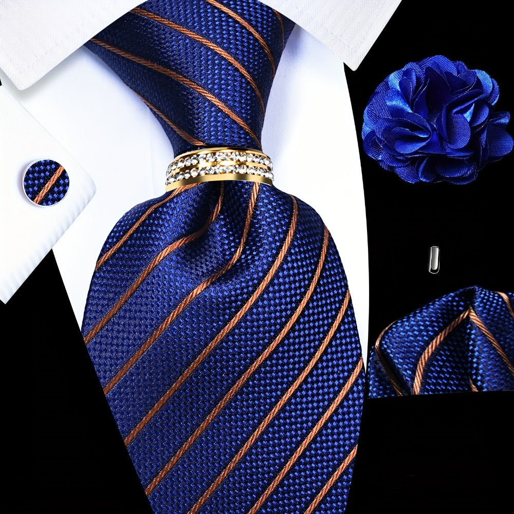 Men's Necktie - Paisley Tie Set for 5 Piece Silk Pocket Square Cufflinks Tie Ring Lapel - product detail view 11