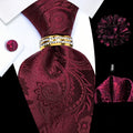 Men's Necktie – Paisley Tie Set 5 Piece Silk Necktie Pocket Square Cufflinks Tie Ring Lapel Pin | Luxury