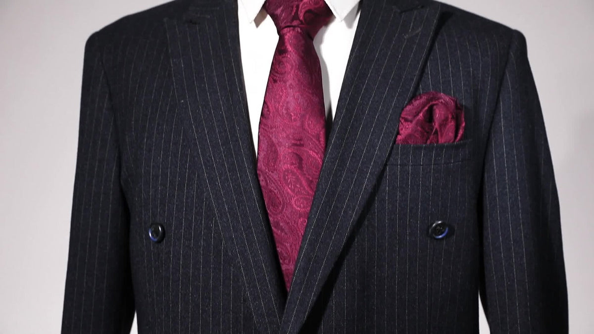 Men's Necktie - 's Set with Pocket Square Cufflinks & Golden Ring | Woven Tie for Wedding - product detail view 12