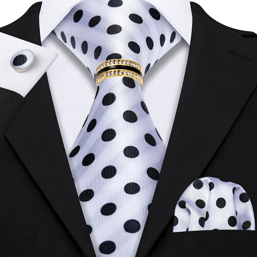 Men's Necktie - 's Set with Pocket Square Cufflinks & Golden Ring | Woven Tie for Wedding - product detail view 15