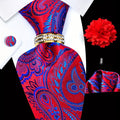 Five-Piece Patterned Necktie and Pocket Square Set with Cufflinks, Tie Ring, Lapel Pin and Six Options