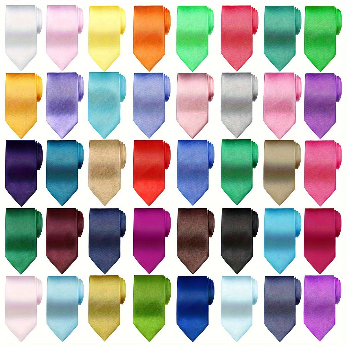 Men's Necktie – Solid Color Neckties Bulk 40 Pack – Satin Mens Dress Ties Set, Assorted Colors for Business