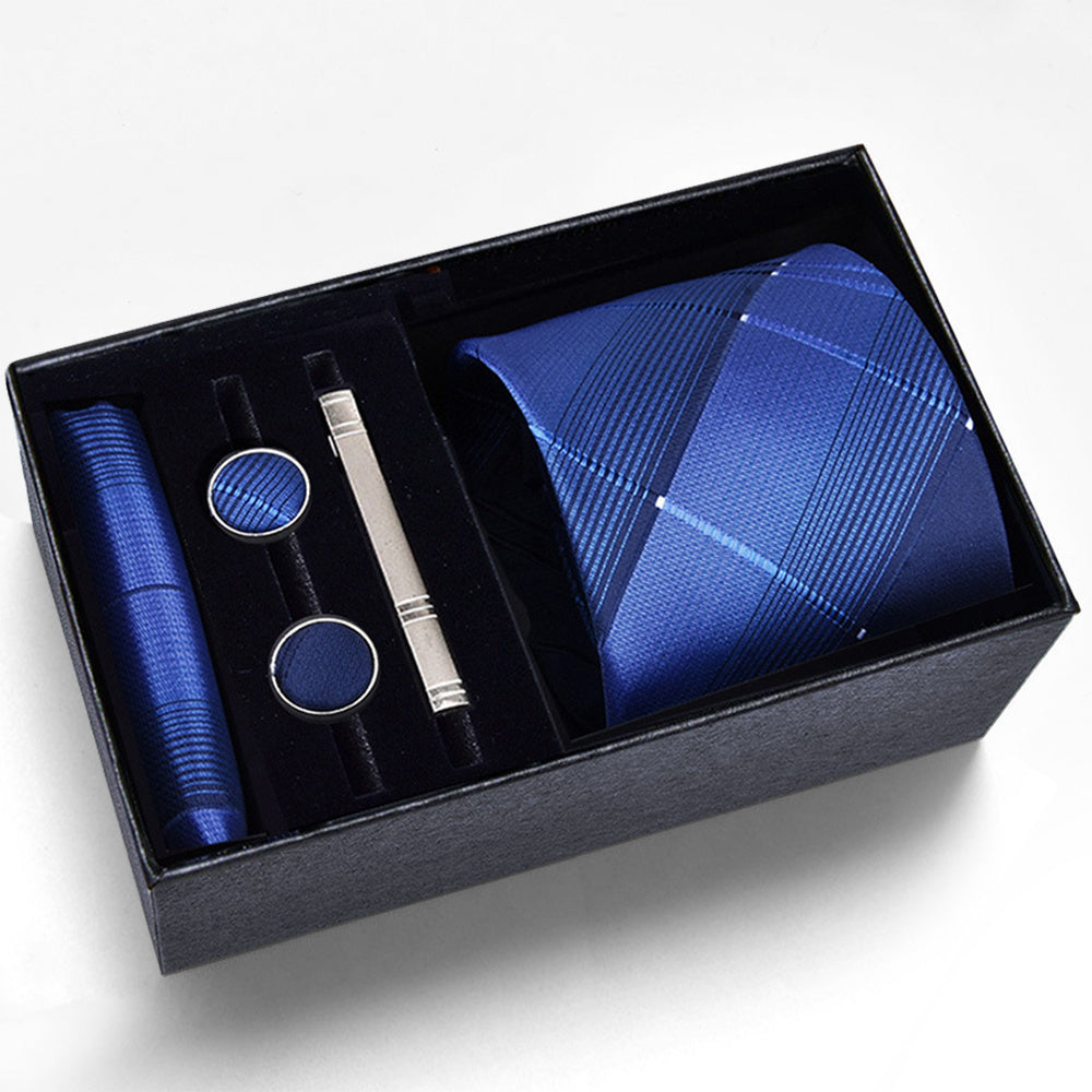 Men's Necktie – Tie Gift Box Set 5 Piece Necktie Pocket Square Cufflinks Tie Clip | Elegant Presentation Box