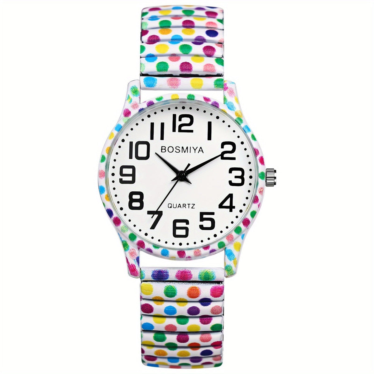 Boho Quartz Watch with Elastic Stretch Band, Large Arabic Numeral Dial and Eight Style Options