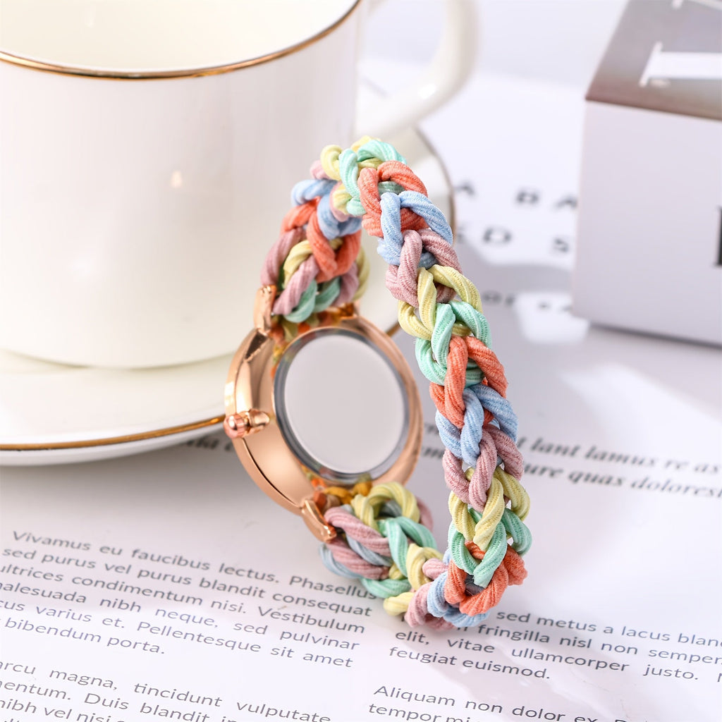 Quartz Watch with Braided Friendship-Bracelet Strap and 7 Boho Gradient Color Combinations