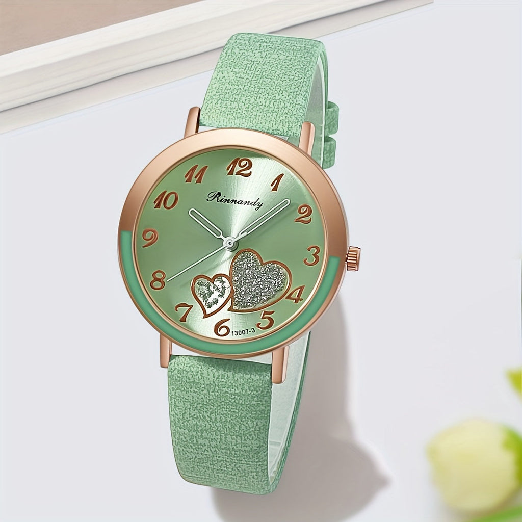 Heart-Dial Women's Quartz Watch with Colorful Candy-Style Band in Seven Color Options for Casual Wear