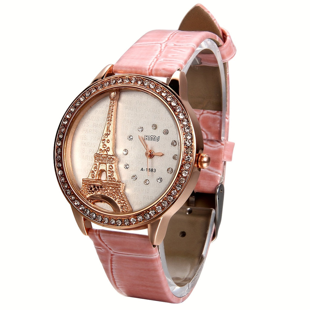 Women's Quartz Watch - Eiffel Tower Rhinestone for Jewelrywe Parisian Fashion Analog Wristwatch - product detail view 9
