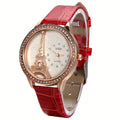Quartz Watch by Jewelrywe with Eiffel Tower Rhinestone Dial, Faux-Leather Strap and 4 Colors