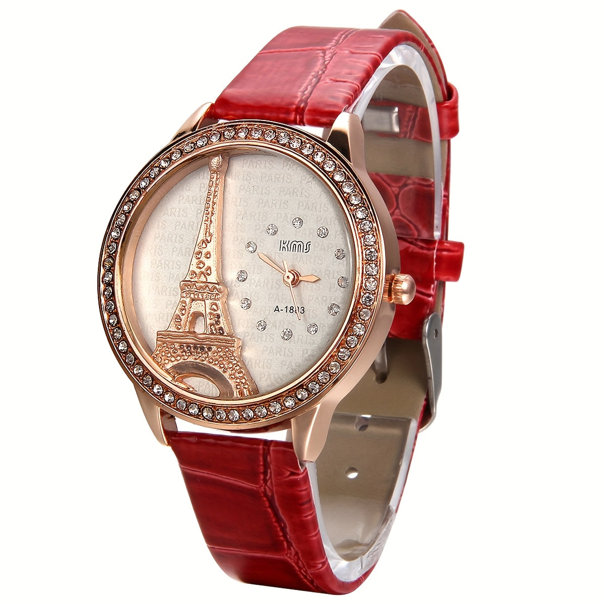 Quartz Watch by Jewelrywe with Eiffel Tower Rhinestone Dial, Faux-Leather Strap and 4 Colors