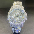 Iced-Out Rhinestone Quartz Watch with Crystal-Style Dial in Gold or Silver for Men and Women