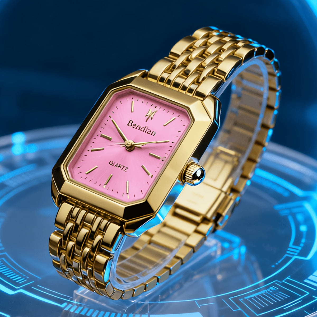 Women's Watch Gift Box Set with Rectangular Quartz Dial and Adjustable Bracelet in Six Colors