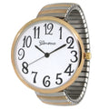 Women's Watch Large-Face Quartz Analog with Shiny Two-Tone Stretch Band and Oversized Dial