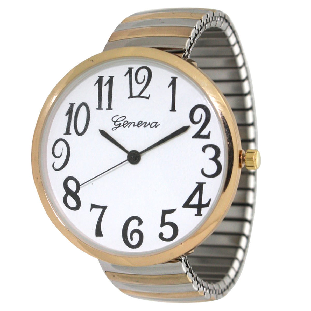 Women's Watch Large-Face Quartz Analog with Shiny Two-Tone Stretch Band and Oversized Dial
