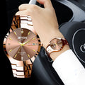 Men's Watch AIYISHI Quartz Analog Dial with Double-Date Display, Luminous Markers and Coffee-Gold Metal Band