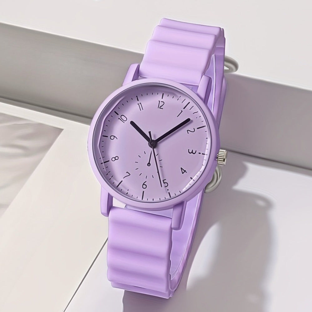 Macaron-Color Women's Quartz Watch with Round Analog Dial, Silicone Band and Six Color Options