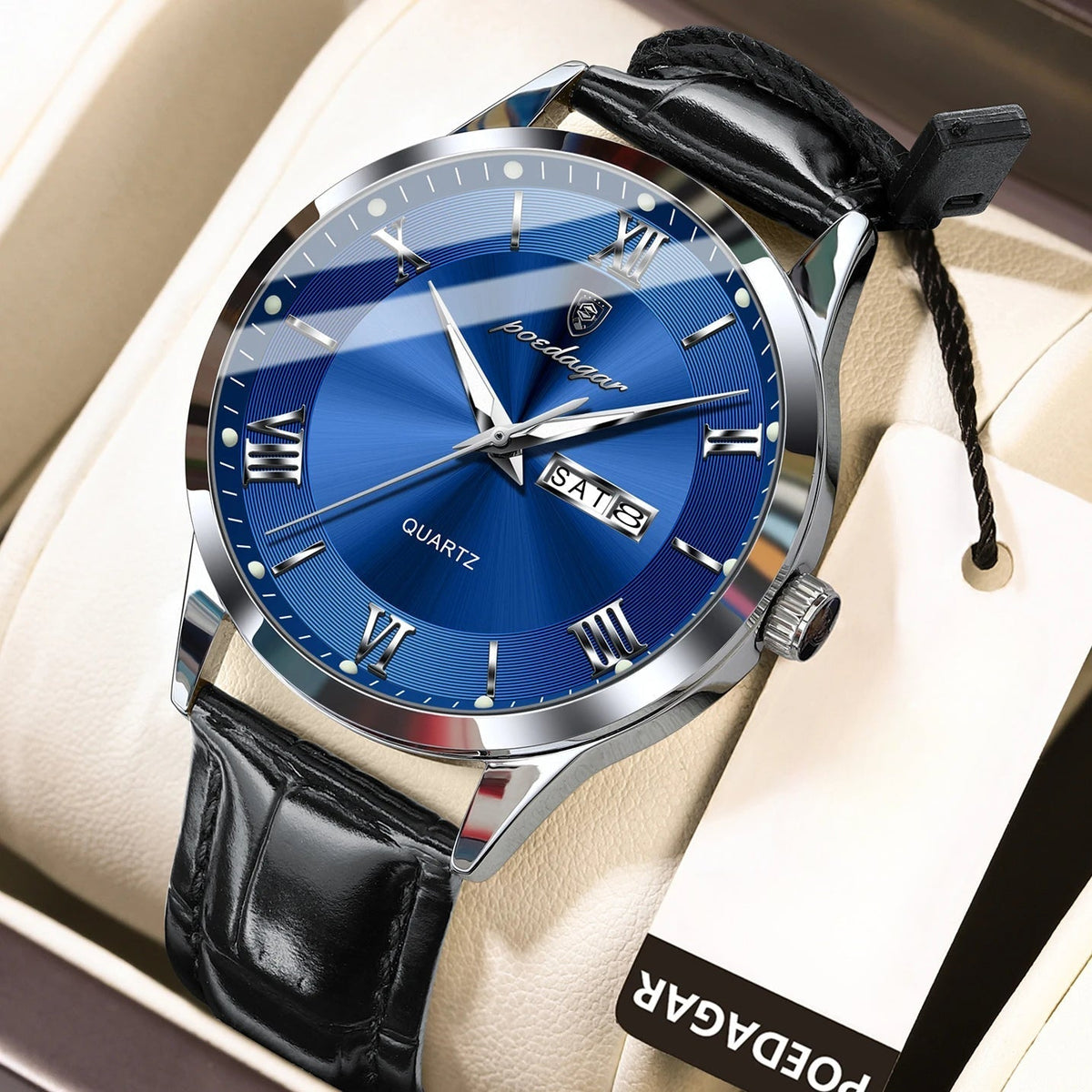 Men's Quartz Watch - POEDAGAR 978P 's 3ATM Waterproof Date Display PU Leather Band Fashion - product detail view 18