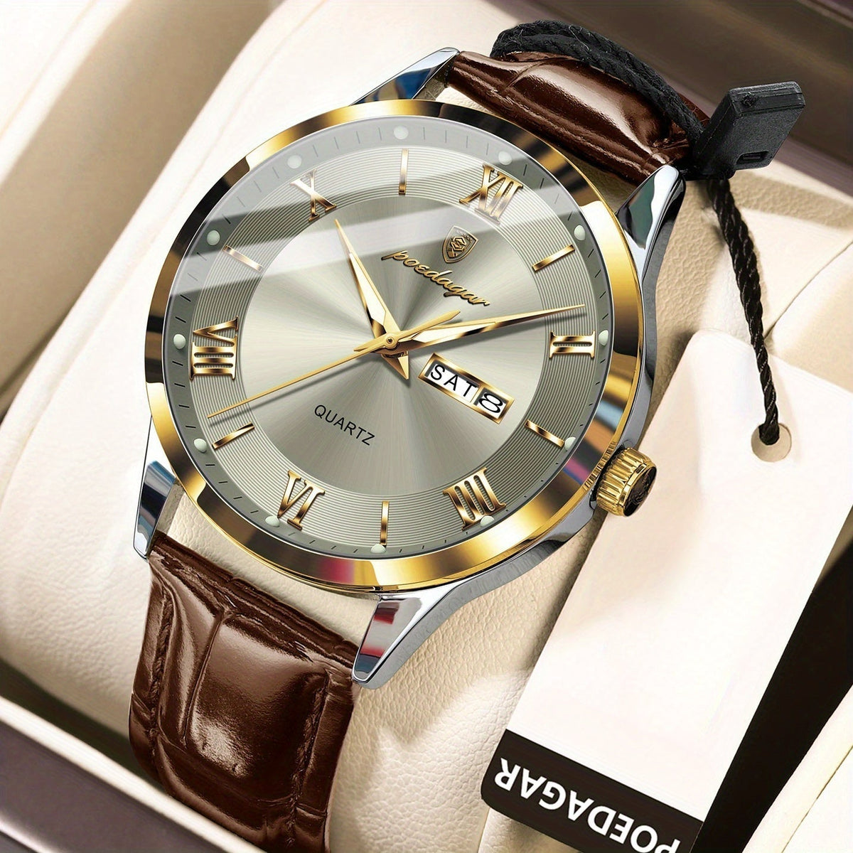 Men's Quartz Watch - POEDAGAR 978P 's 3ATM Waterproof Date Display PU Leather Band Fashion - product detail view 24