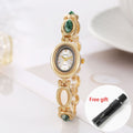 Women's Watch Retro Oval Bracelet with Quartz Dial, Colored Stones and Adjustment Tool in Five Colors