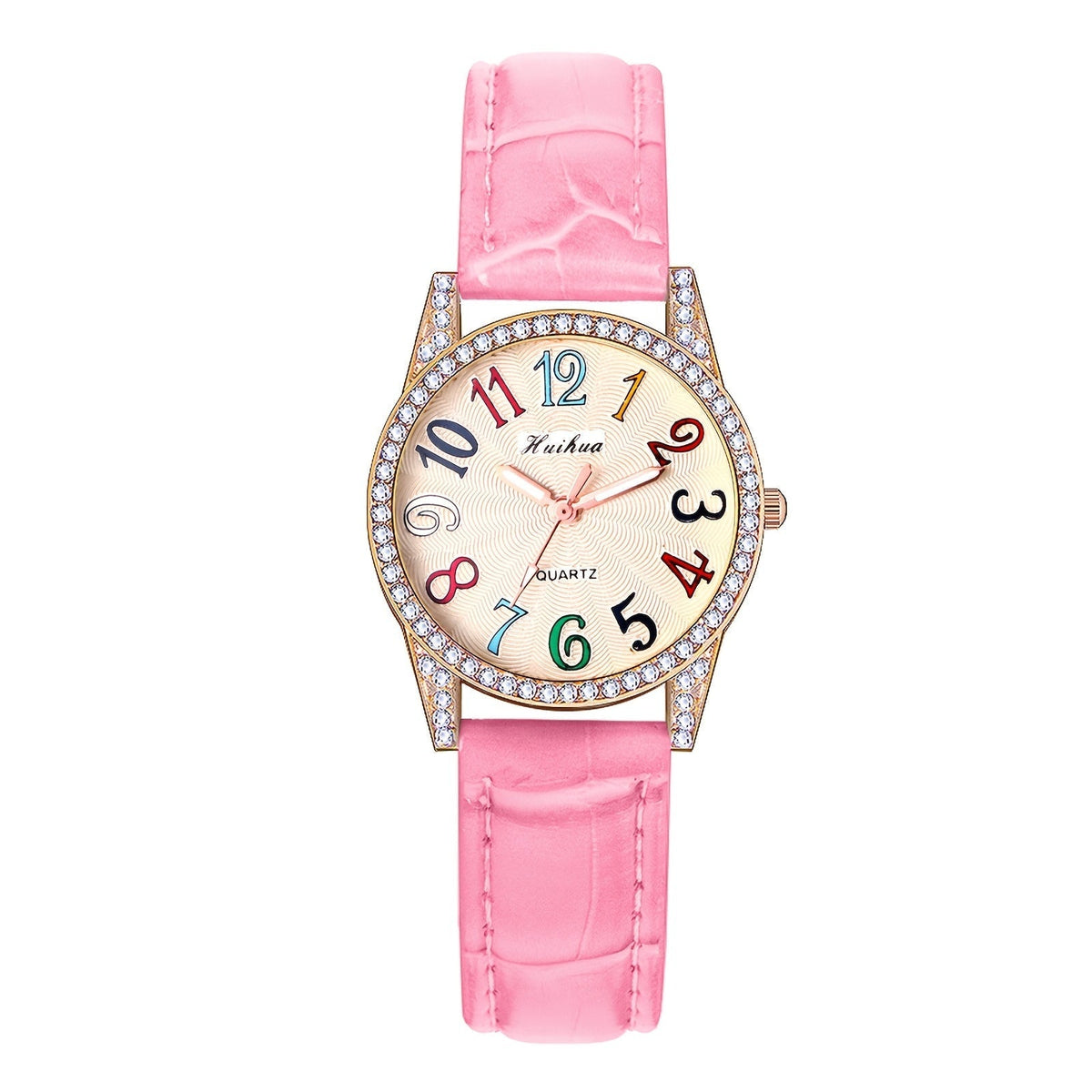Women's Watch Rhinestone Dial with Colorful Arabic Numerals and PU Leather Strap in Four Colors