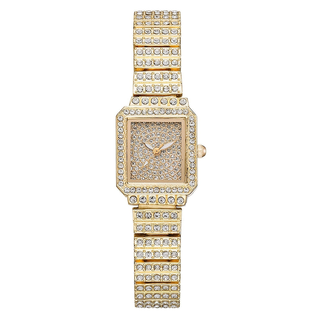Women's Watch Square Rhinestone Dial with Slim Bling Bracelet in Gold, Rose Gold or Silver