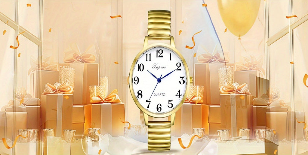 Women's Quartz Watch - 's Analog with Stretch Band - Round Case Large Arabic Numeral Dial - product detail view 19