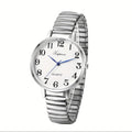 Quartz Watch with Large Arabic Numeral Dial, Round Case and Stretch Band in 2 Classic Colors