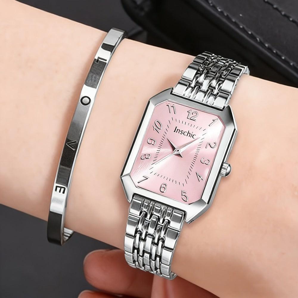 Women's Quartz Watch - 's & Bangle Set 2pcs Vintage Rectangular Dial with Trendy Open Bangle - product detail view 10