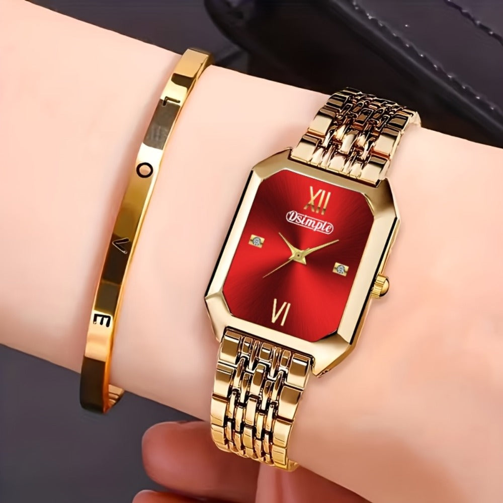Women's Quartz Watch - 's & Bangle Set 2pcs Vintage Rectangular Dial with Trendy Open Bangle - product detail view 19