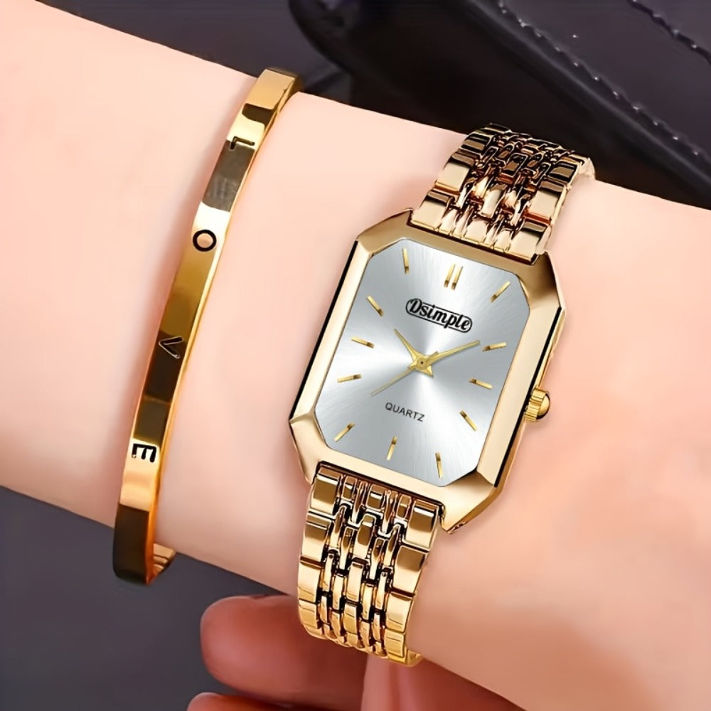 Women's Quartz Watch - 's & Bangle Set 2pcs Vintage Rectangular Dial with Trendy Open Bangle - product detail view 22