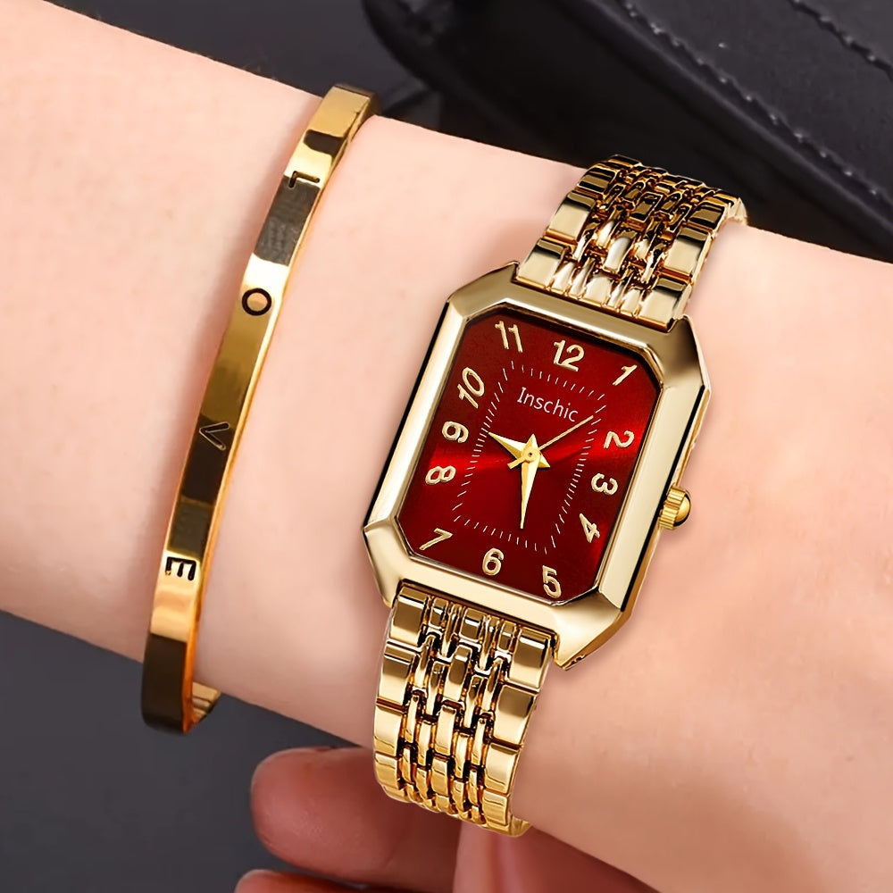 Women's Quartz Watch - 's & Bangle Set 2pcs Vintage Rectangular Dial with Trendy Open Bangle - product detail view 50