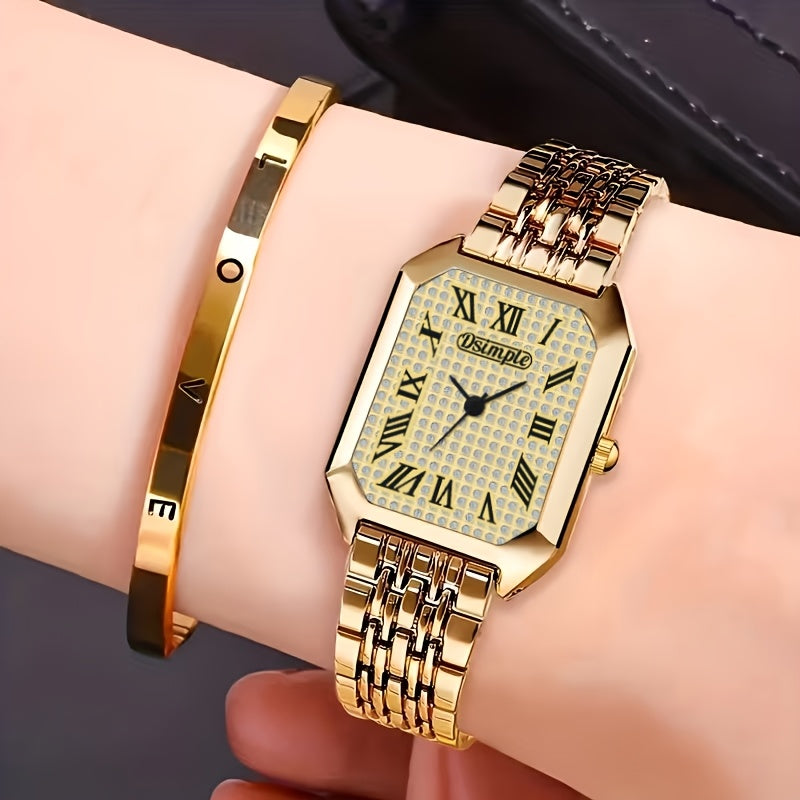 Women's Quartz Watch - 's & Bangle Set 2pcs Vintage Rectangular Dial with Trendy Open Bangle - product detail view 57