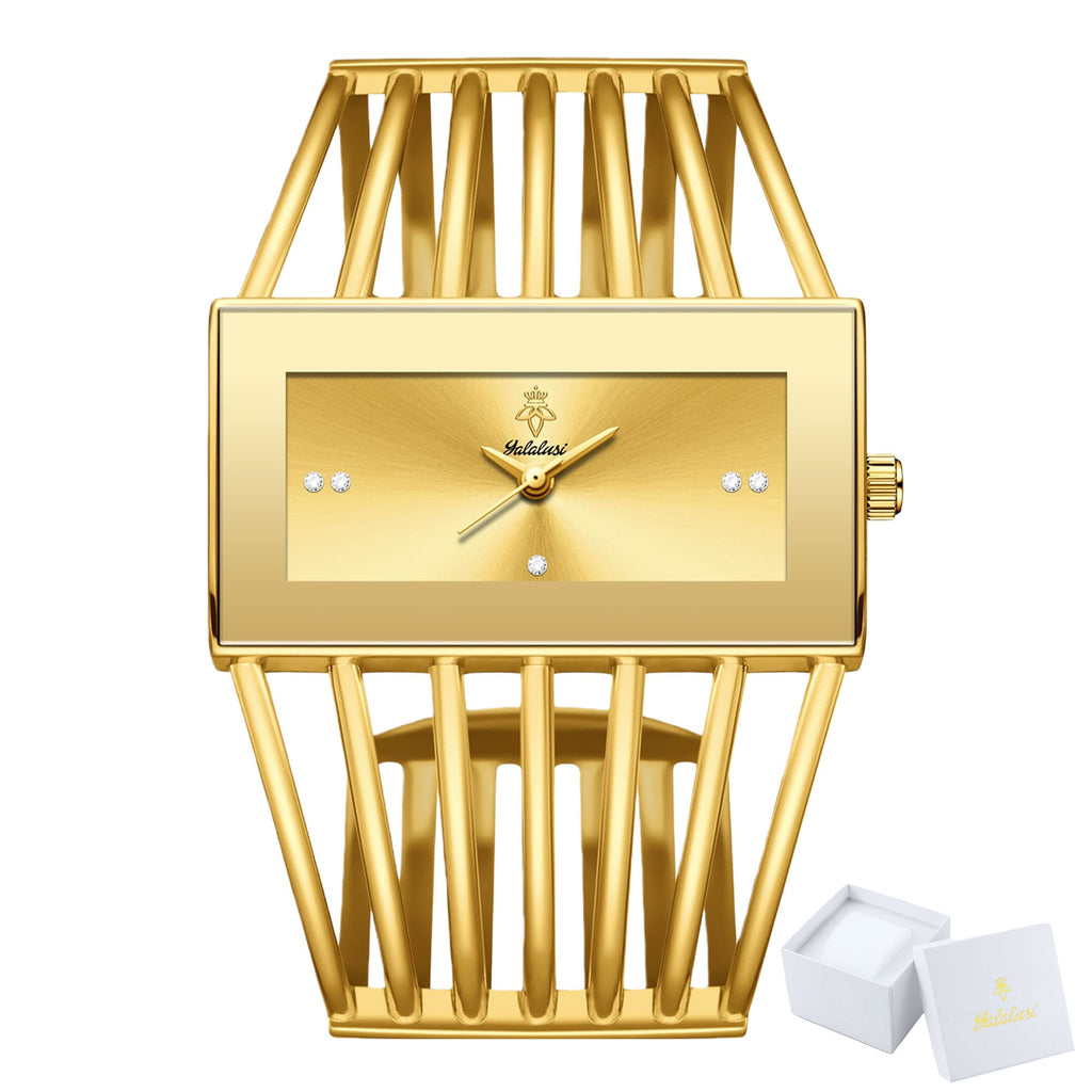Openwork Cuff Bracelet Women's Watch with Rectangular Analog Dial in Nine Coordinated Colors