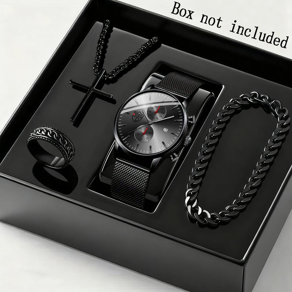 Men's Quartz Watch - 's & Bracelet Gift Set 4-Piece Stainless Steel Date , Necklace & Bracelet - product detail view 7