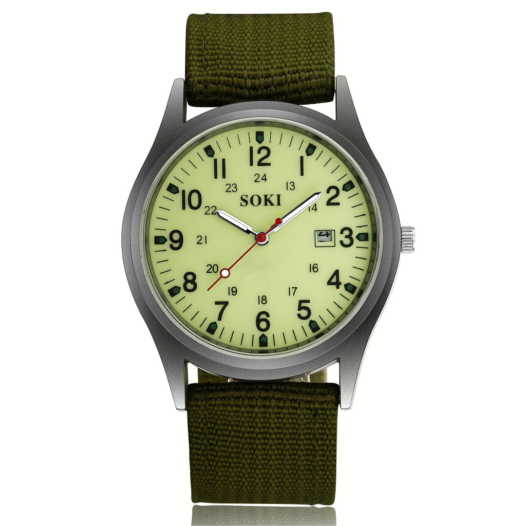 Quartz Watch with Minimalist 24-Hour Scale, Luminous Dial, Date Calendar and 5 Strap Styles