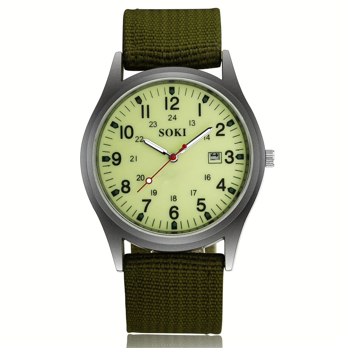 Quartz Watch with Minimalist 24-Hour Scale, Luminous Dial, Date Calendar and 5 Strap Styles