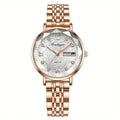 Quartz Watch by POEDAGAR with Rose-Gold Rhinestone Bezel, Luminous Dial and Date Window for Dress Wear