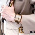 Women's Watch Elegant Square Coffee-Gold Analog with Lightweight Bracelet for Classic Dress Styling