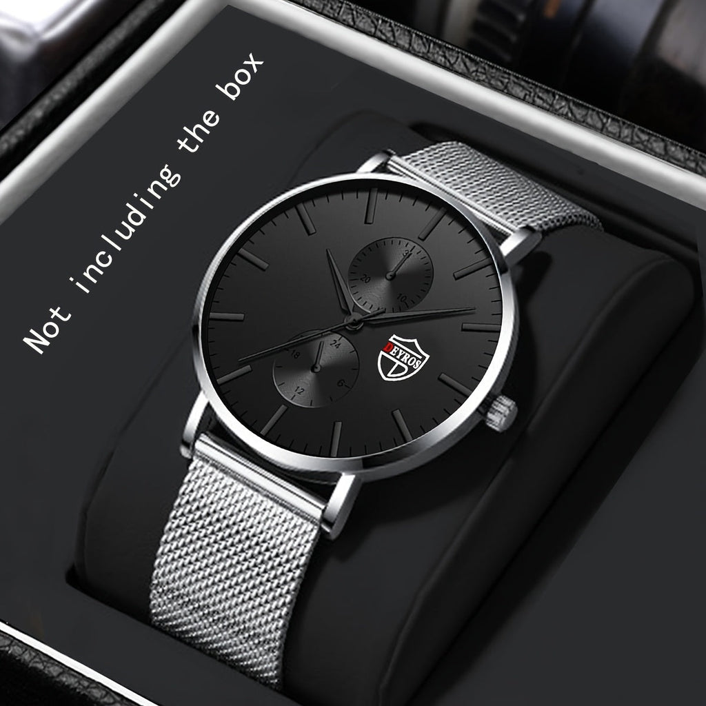 Men's Quartz Watch - 's with Stainless Steel Mesh Band | Chronograph, Date & Day Display - product detail view 10