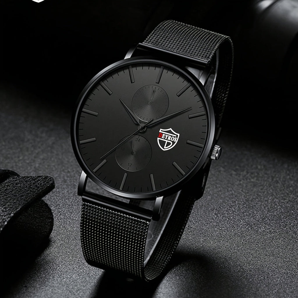 Men's Quartz Watch - 's with Stainless Steel Mesh Band | Chronograph, Date & Day Display - product detail view 12