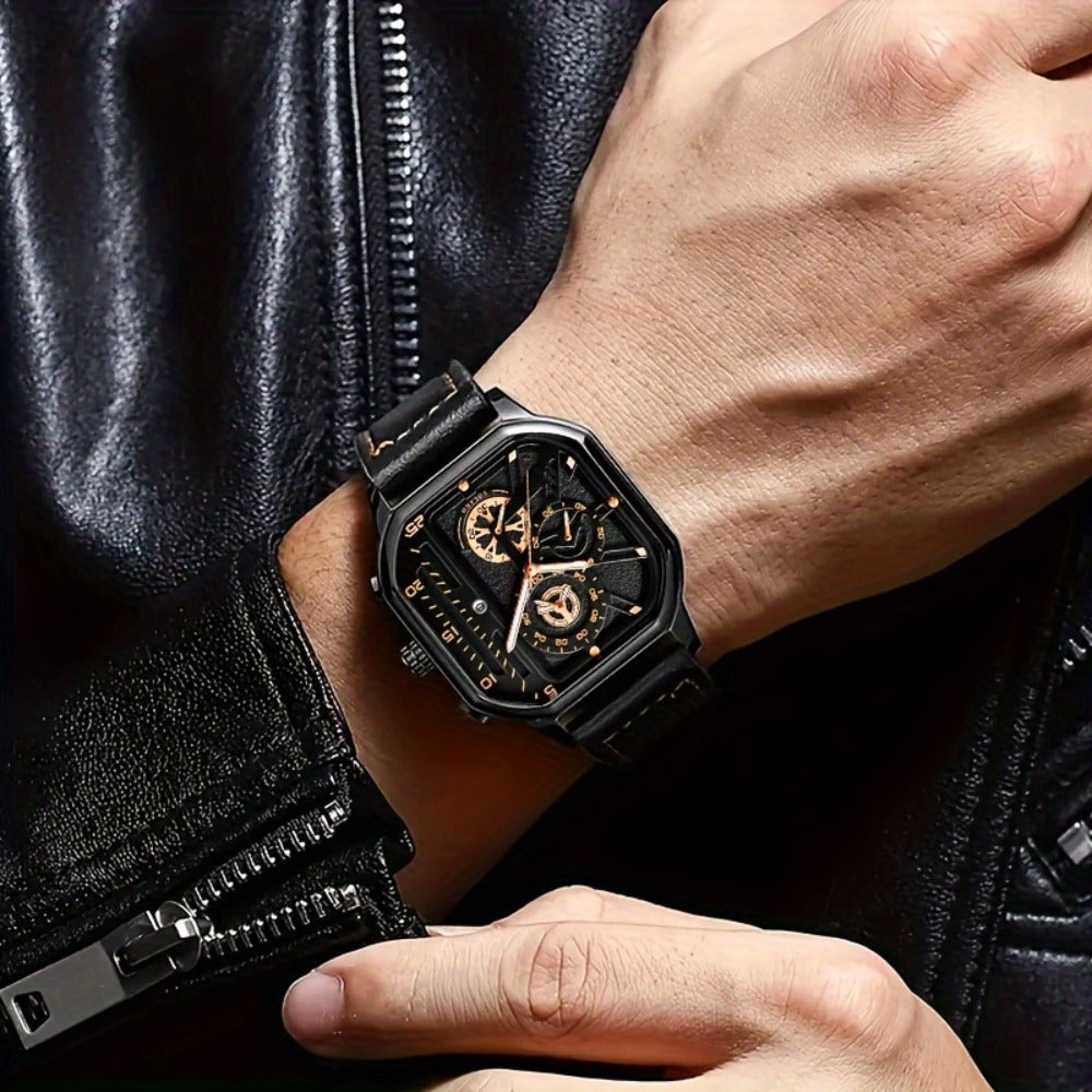 Men's Quartz Watch - 's Vintage Large Square Dial Date Calendar, Analog Wristwatch for Business - product detail view 21