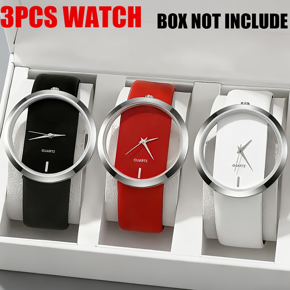 Three-Piece Oval Dial Women's Watch Set with Coordinated PU Straps and No Presentation Box