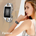 Quartz Watch with Square Dial, Open-Cuff Stainless Steel Bangle and 2 Monochrome Face Options