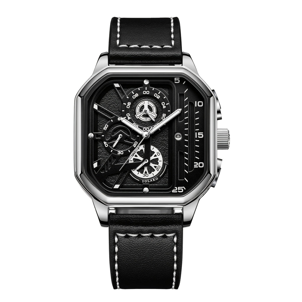 Men's Quartz Watch - Square for Vintage Faux Leather Strap Analog Wristwatch Polygon Dial - product detail view 29