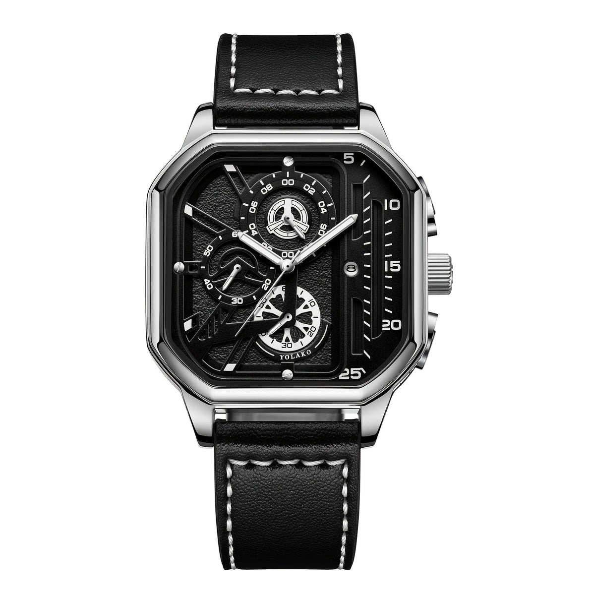 Men's Quartz Watch - Square for Vintage Faux Leather Strap Analog Wristwatch Polygon Dial - product detail view 29