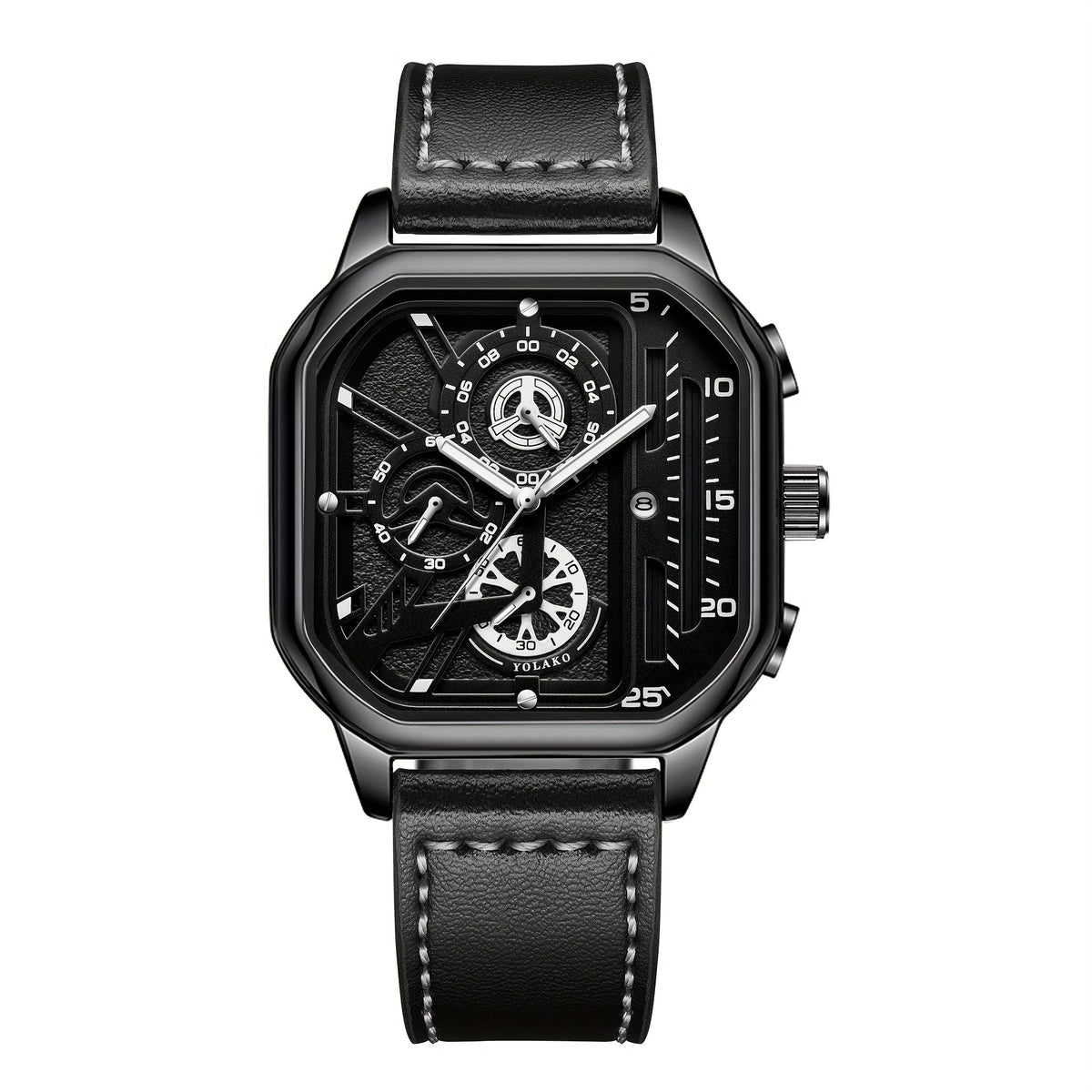 Men's Quartz Watch - Square for Vintage Faux Leather Strap Analog Wristwatch Polygon Dial - product detail view 30